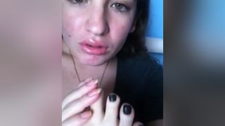 Tease Kinky Webcam Slut Puts Sexy Lipstick On And Sucks Her Own Delicious Toes Dancing - 1