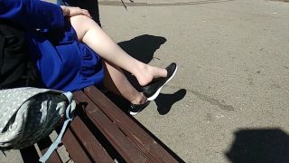 Gay Broken Amateur Girl Gets Filmed Dangling Her Flat Shoes In Public Hung - 1