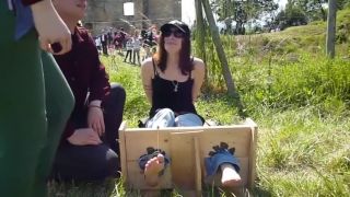 Vivid Girl Tied And Tickled Barefoot In The Stocks In Public Tits - 1
