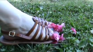 III.XXX Christine Rubs Pink Petals With Her Sandals Jerking - 1