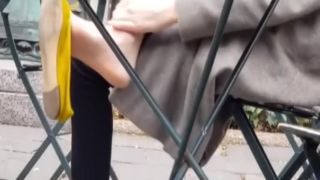 ThisVid Lovely Brunette Dangling Her Yellow Candid Ballerina Shoes In Public Cogiendo - 1