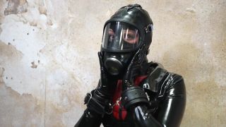 Macho Restrained In Latex And Gasmask Old - 1