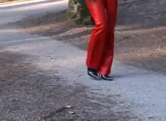 ThePhoenixForum Anja in red leather catsuit & high heels BadJoJo - 2