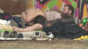 ManyVids Homeless Threesome sex in the Street Titjob - 2
