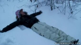 Playboy Blue Angel enjoys in playing in the snow Wetpussy - 1