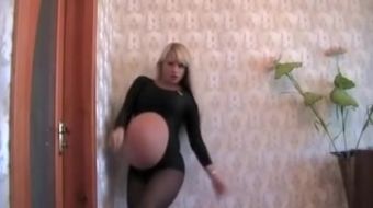 Leather Blonde Pregnant Dance Cumswallow - 2